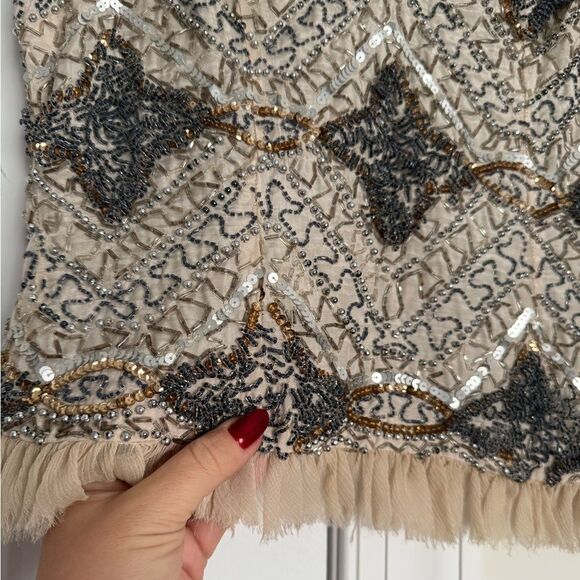 Vintage Beige and Gold Beaded Women's Blouse - Picture 4 of 7